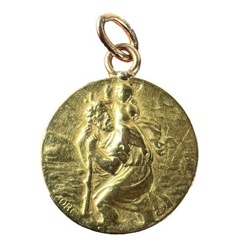 french obc saint christopher lightning strike 18k yellow gold pendant medal - CATEGORY: ANTIQUE JEWELLERY - DATED 1910