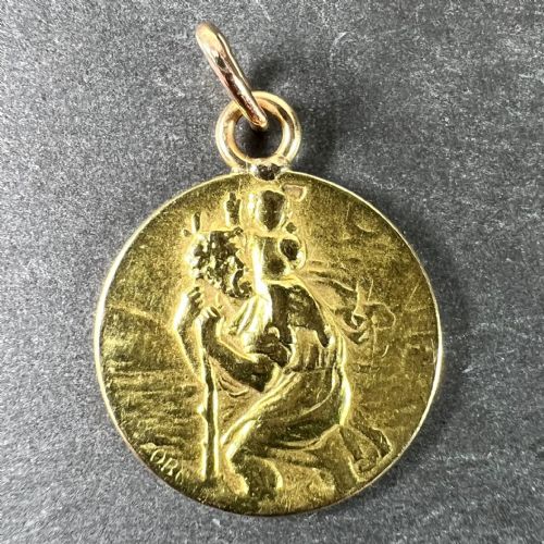 FRENCH OBC SAINT CHRISTOPHER LIGHTNING STRIKE 18K YELLOW GOLD PENDANT MEDAL - ADDITIONAL PHOTO 1