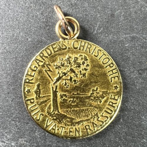 FRENCH OBC SAINT CHRISTOPHER LIGHTNING STRIKE 18K YELLOW GOLD PENDANT MEDAL - ADDITIONAL PHOTO 2