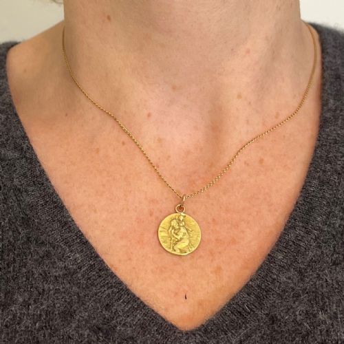 FRENCH OBC SAINT CHRISTOPHER LIGHTNING STRIKE 18K YELLOW GOLD PENDANT MEDAL - ADDITIONAL PHOTO 3