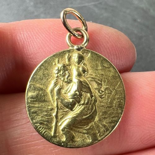 FRENCH OBC SAINT CHRISTOPHER LIGHTNING STRIKE 18K YELLOW GOLD PENDANT MEDAL - ADDITIONAL PHOTO 4