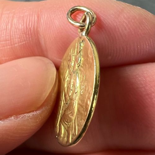 FRENCH OBC SAINT CHRISTOPHER LIGHTNING STRIKE 18K YELLOW GOLD PENDANT MEDAL - ADDITIONAL PHOTO 6