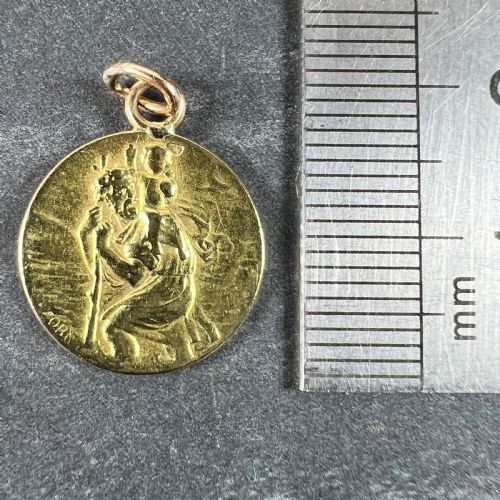 FRENCH OBC SAINT CHRISTOPHER LIGHTNING STRIKE 18K YELLOW GOLD PENDANT MEDAL - ADDITIONAL PHOTO 8