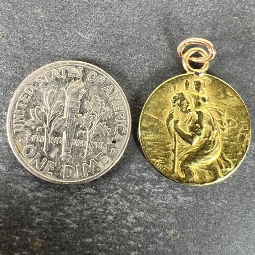 FRENCH OBC SAINT CHRISTOPHER LIGHTNING STRIKE 18K YELLOW GOLD PENDANT MEDAL - ADDITIONAL PHOTO 9