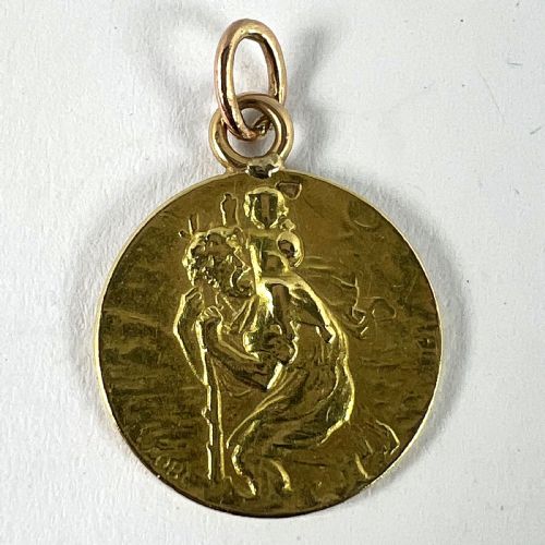 FRENCH OBC SAINT CHRISTOPHER LIGHTNING STRIKE 18K YELLOW GOLD PENDANT MEDAL - ADDITIONAL PHOTO 10