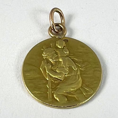 FRENCH OBC SAINT CHRISTOPHER LIGHTNING STRIKE 18K YELLOW GOLD PENDANT MEDAL - ADDITIONAL PHOTO 11