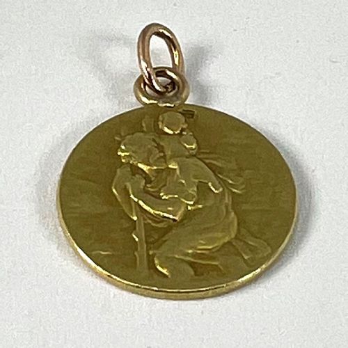 FRENCH OBC SAINT CHRISTOPHER LIGHTNING STRIKE 18K YELLOW GOLD PENDANT MEDAL - ADDITIONAL PHOTO 12