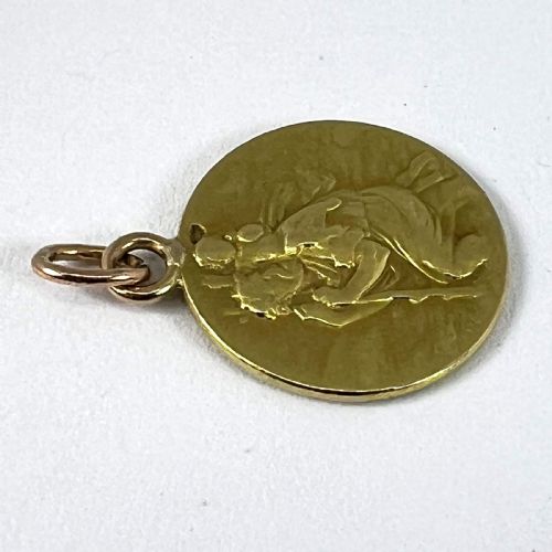 FRENCH OBC SAINT CHRISTOPHER LIGHTNING STRIKE 18K YELLOW GOLD PENDANT MEDAL - ADDITIONAL PHOTO 13