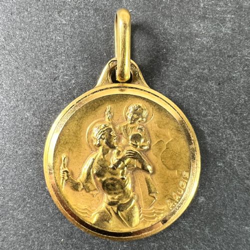 FRENCH AUGIS 18K YELLOW GOLD ST CHRISTOPHER CHARM PENDANT MEDAL - ADDITIONAL PHOTO 1