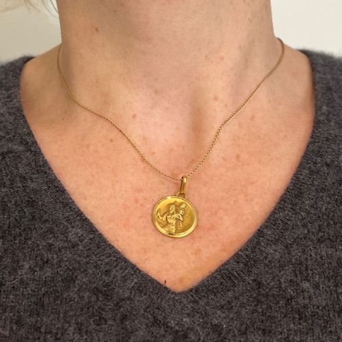 FRENCH AUGIS 18K YELLOW GOLD ST CHRISTOPHER CHARM PENDANT MEDAL - ADDITIONAL PHOTO 3