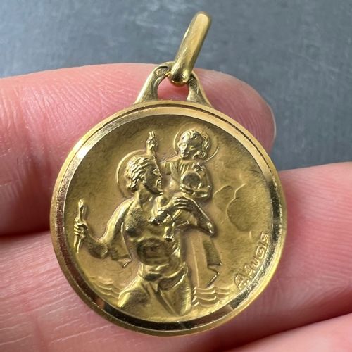 FRENCH AUGIS 18K YELLOW GOLD ST CHRISTOPHER CHARM PENDANT MEDAL - ADDITIONAL PHOTO 4