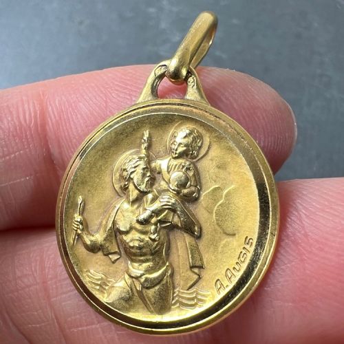 FRENCH AUGIS 18K YELLOW GOLD ST CHRISTOPHER CHARM PENDANT MEDAL - ADDITIONAL PHOTO 5