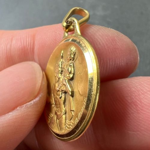 FRENCH AUGIS 18K YELLOW GOLD ST CHRISTOPHER CHARM PENDANT MEDAL - ADDITIONAL PHOTO 6