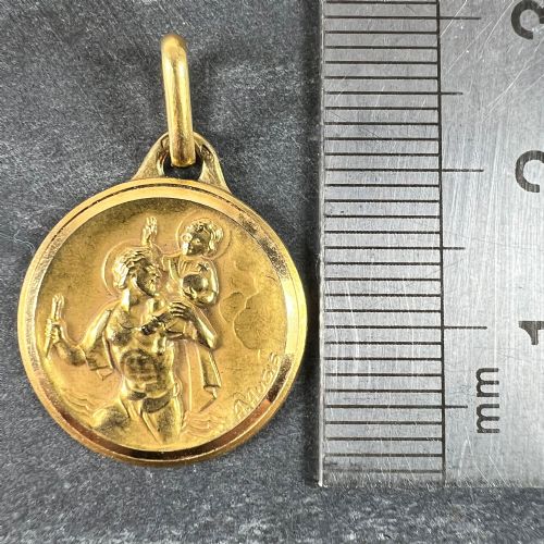 FRENCH AUGIS 18K YELLOW GOLD ST CHRISTOPHER CHARM PENDANT MEDAL - ADDITIONAL PHOTO 8