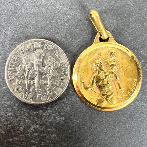 FRENCH AUGIS 18K YELLOW GOLD ST CHRISTOPHER CHARM PENDANT MEDAL - ADDITIONAL PHOTO 9