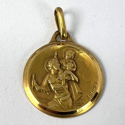 FRENCH AUGIS 18K YELLOW GOLD ST CHRISTOPHER CHARM PENDANT MEDAL - ADDITIONAL PHOTO 10