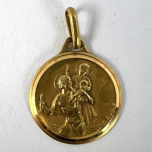 FRENCH AUGIS 18K YELLOW GOLD ST CHRISTOPHER CHARM PENDANT MEDAL - ADDITIONAL PHOTO 11