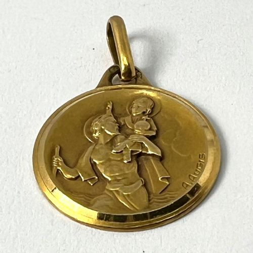 FRENCH AUGIS 18K YELLOW GOLD ST CHRISTOPHER CHARM PENDANT MEDAL - ADDITIONAL PHOTO 12