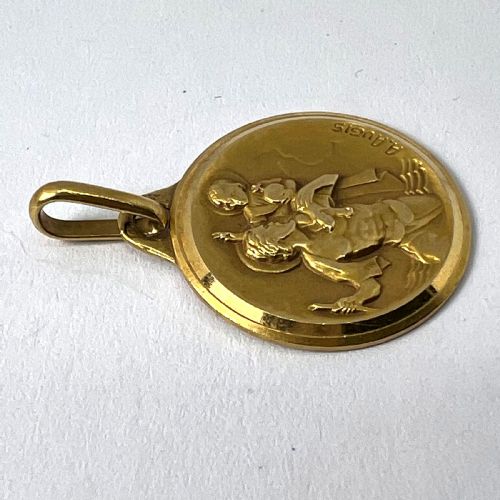 FRENCH AUGIS 18K YELLOW GOLD ST CHRISTOPHER CHARM PENDANT MEDAL - ADDITIONAL PHOTO 13