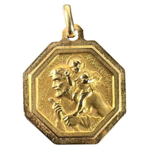 french paul brandt st christopher 18k yellow gold charm pendant medal - CATEGORY: ANTIQUE JEWELLERY - DATED 1920