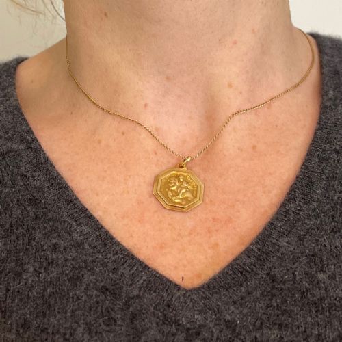 FRENCH PAUL BRANDT ST CHRISTOPHER 18K YELLOW GOLD CHARM PENDANT MEDAL - ADDITIONAL PHOTO 3