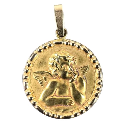 french raphaels cherub 18k yellow gold charm medal pendant - CATEGORY: ANTIQUE JEWELLERY - DATED 1950