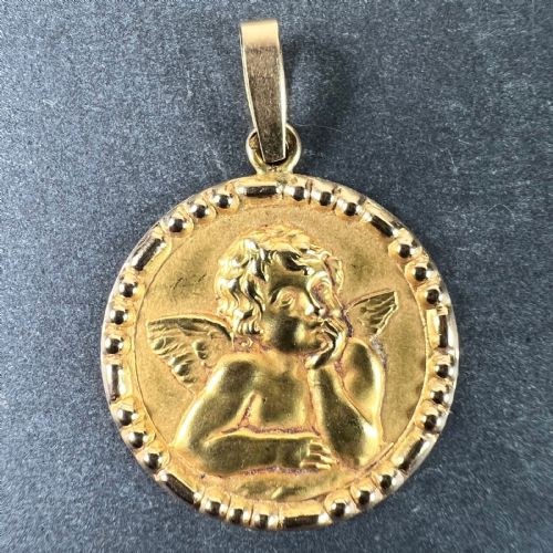 FRENCH RAPHAELS CHERUB 18K YELLOW GOLD CHARM MEDAL PENDANT - ADDITIONAL PHOTO 1