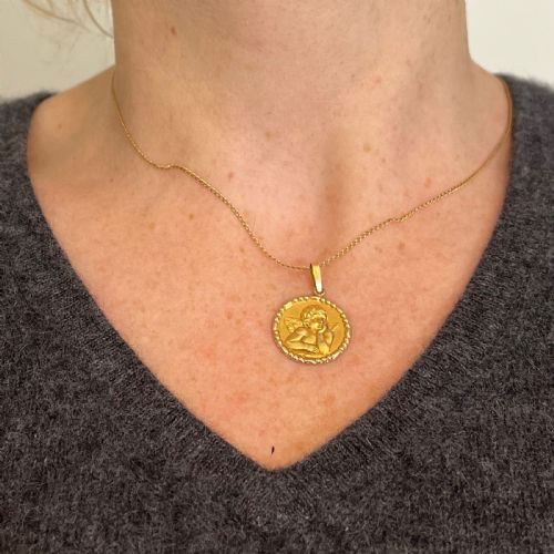 FRENCH RAPHAELS CHERUB 18K YELLOW GOLD CHARM MEDAL PENDANT - ADDITIONAL PHOTO 3
