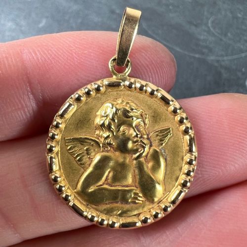 FRENCH RAPHAELS CHERUB 18K YELLOW GOLD CHARM MEDAL PENDANT - ADDITIONAL PHOTO 4