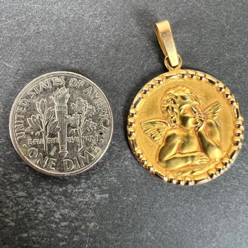 FRENCH RAPHAELS CHERUB 18K YELLOW GOLD CHARM MEDAL PENDANT - ADDITIONAL PHOTO 8
