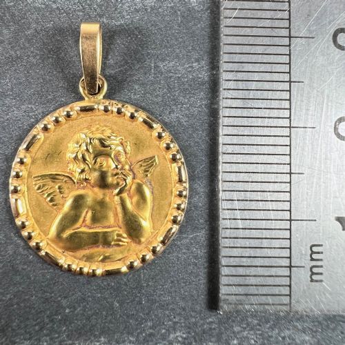 FRENCH RAPHAELS CHERUB 18K YELLOW GOLD CHARM MEDAL PENDANT - ADDITIONAL PHOTO 9