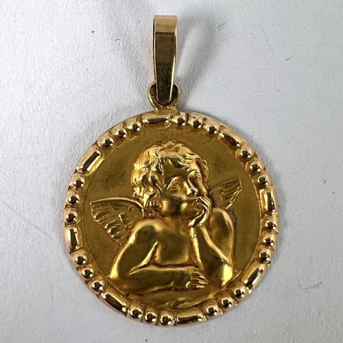 FRENCH RAPHAELS CHERUB 18K YELLOW GOLD CHARM MEDAL PENDANT - ADDITIONAL PHOTO 10