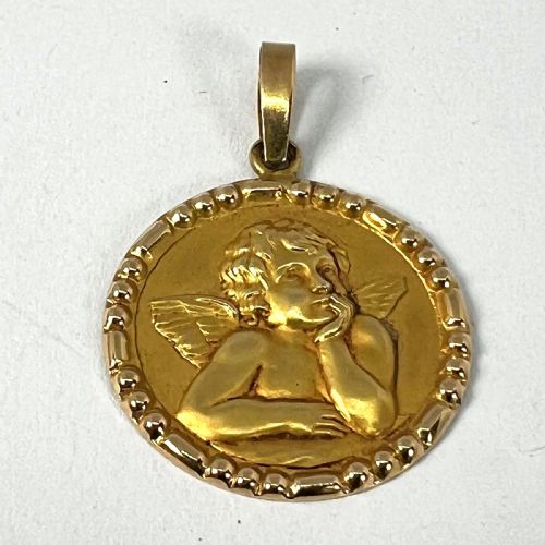FRENCH RAPHAELS CHERUB 18K YELLOW GOLD CHARM MEDAL PENDANT - ADDITIONAL PHOTO 11