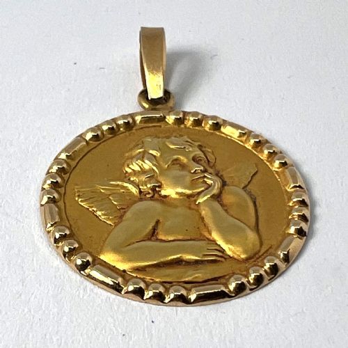 FRENCH RAPHAELS CHERUB 18K YELLOW GOLD CHARM MEDAL PENDANT - ADDITIONAL PHOTO 12