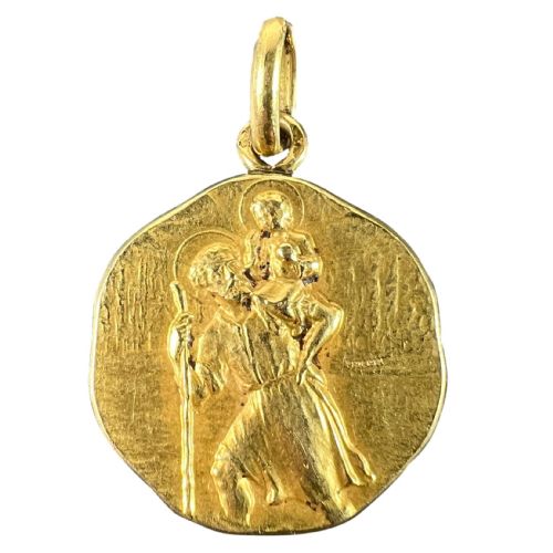 french tricard saint christopher 18k yellow gold charm pendant medal - CATEGORY: ANTIQUE JEWELLERY - DATED 1910