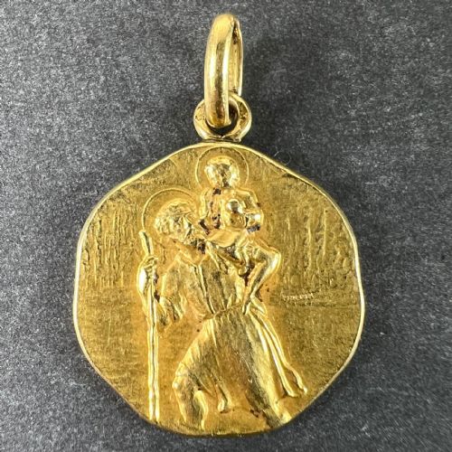 FRENCH TRICARD SAINT CHRISTOPHER 18K YELLOW GOLD CHARM PENDANT MEDAL - ADDITIONAL PHOTO 1