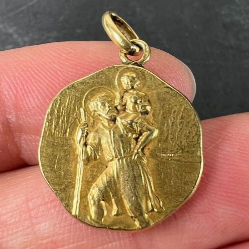 FRENCH TRICARD SAINT CHRISTOPHER 18K YELLOW GOLD CHARM PENDANT MEDAL - ADDITIONAL PHOTO 4