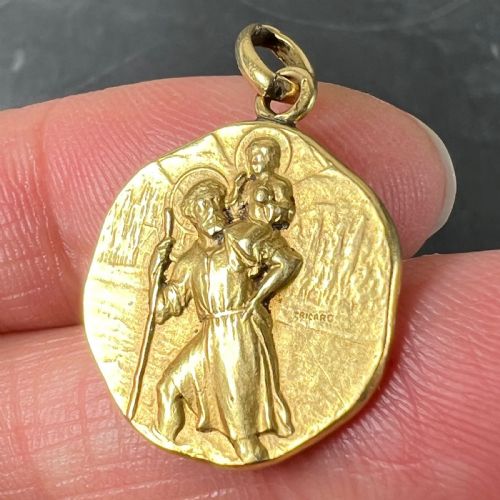 FRENCH TRICARD SAINT CHRISTOPHER 18K YELLOW GOLD CHARM PENDANT MEDAL - ADDITIONAL PHOTO 5