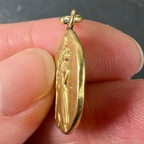 FRENCH TRICARD SAINT CHRISTOPHER 18K YELLOW GOLD CHARM PENDANT MEDAL - ADDITIONAL PHOTO 6
