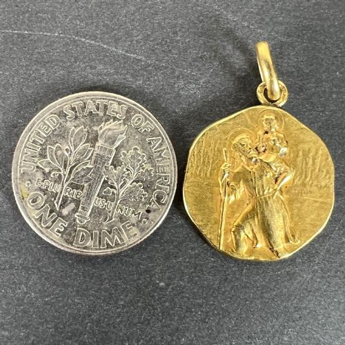 FRENCH TRICARD SAINT CHRISTOPHER 18K YELLOW GOLD CHARM PENDANT MEDAL - ADDITIONAL PHOTO 9