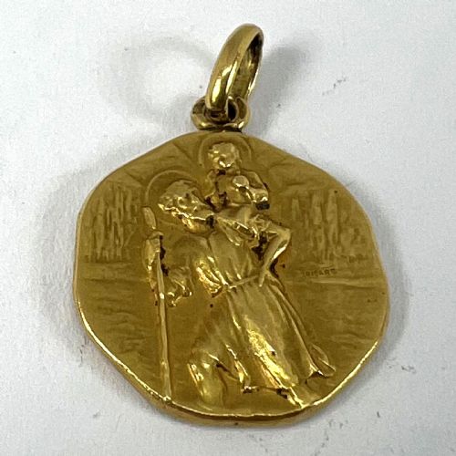 FRENCH TRICARD SAINT CHRISTOPHER 18K YELLOW GOLD CHARM PENDANT MEDAL - ADDITIONAL PHOTO 11
