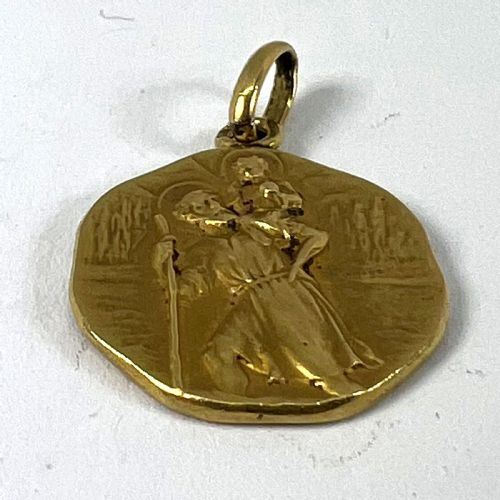 FRENCH TRICARD SAINT CHRISTOPHER 18K YELLOW GOLD CHARM PENDANT MEDAL - ADDITIONAL PHOTO 12