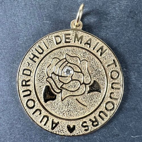 MERRIN TODAY TOMORROW ALWAYS DIAMOND ROSE 14K YELLOW GOLD LOVE PENDANT - ADDITIONAL PHOTO 1