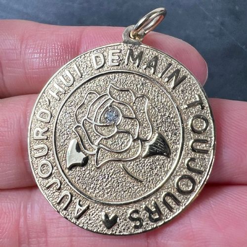 MERRIN TODAY TOMORROW ALWAYS DIAMOND ROSE 14K YELLOW GOLD LOVE PENDANT - ADDITIONAL PHOTO 4