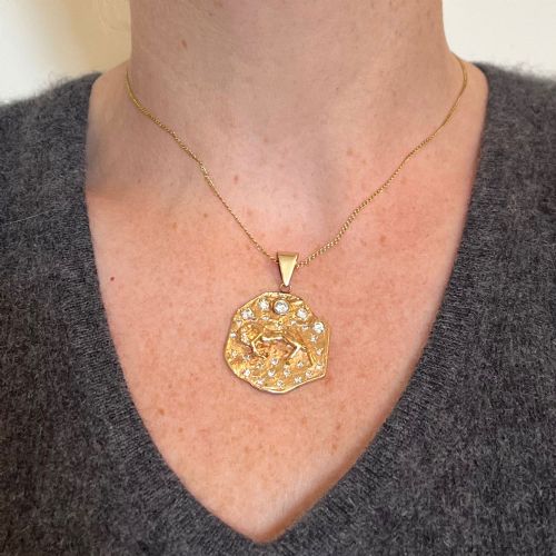 ZODIAC TAURUS ARIES 14K YELLOW GOLD DIAMOND MEDAL PENDANT - ADDITIONAL PHOTO 3