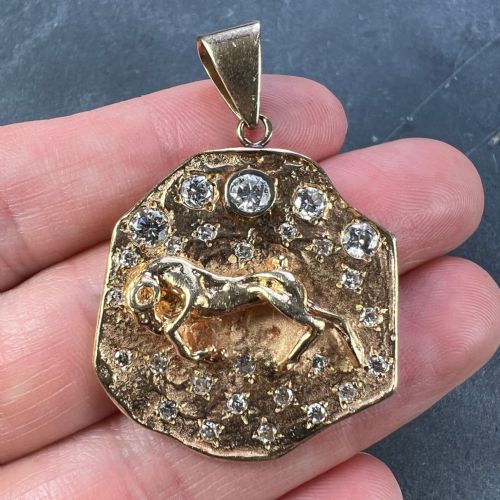 ZODIAC TAURUS ARIES 14K YELLOW GOLD DIAMOND MEDAL PENDANT - ADDITIONAL PHOTO 4