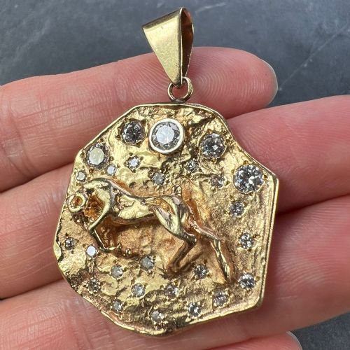 ZODIAC TAURUS ARIES 14K YELLOW GOLD DIAMOND MEDAL PENDANT - ADDITIONAL PHOTO 5