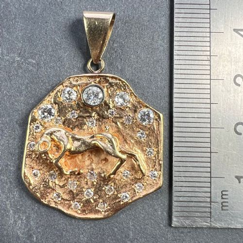 ZODIAC TAURUS ARIES 14K YELLOW GOLD DIAMOND MEDAL PENDANT - ADDITIONAL PHOTO 9