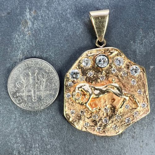 ZODIAC TAURUS ARIES 14K YELLOW GOLD DIAMOND MEDAL PENDANT - ADDITIONAL PHOTO 10