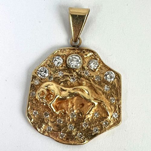 ZODIAC TAURUS ARIES 14K YELLOW GOLD DIAMOND MEDAL PENDANT - ADDITIONAL PHOTO 11